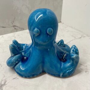Octopus Sculpture Blue Ceramic Home Desk Statue Decorative 3.5" Figurine